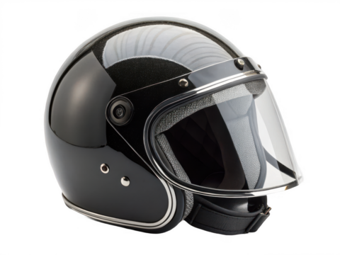 A glossy black helmet isolated on transparent background