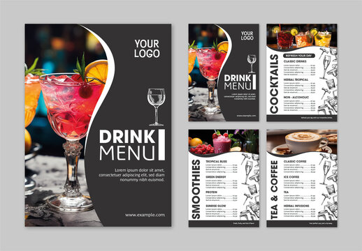 Black And White Cocktail Smoothies Coffee Beverages Menu Template