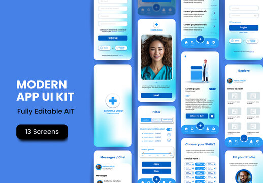 Blue And White Medical Healthcare Store Service Mobile UI/UX Template