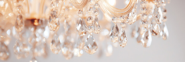 Fototapeta premium Elegant chandelier with crystal pendants creates a luxurious atmosphere with its shimmering light and intricate design, adding a touch of glamour.