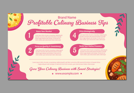 Pink And Beige Culinary Business Marketing Tips Infographics Template