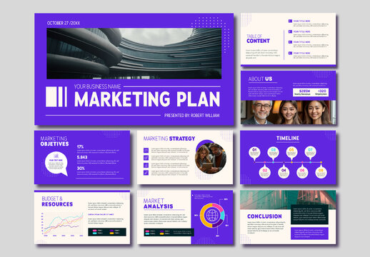 Purple And White Marketing Plan Strategy Timeline Proposal Template
