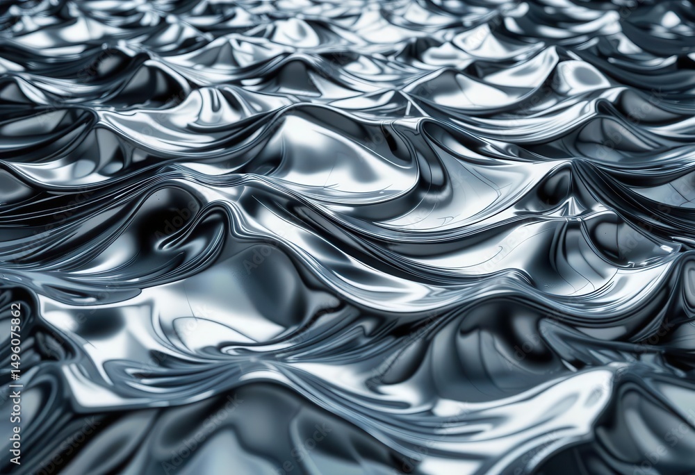 Poster metallic waves create a stunning abstract pattern resembling flowing water in a reflective surface