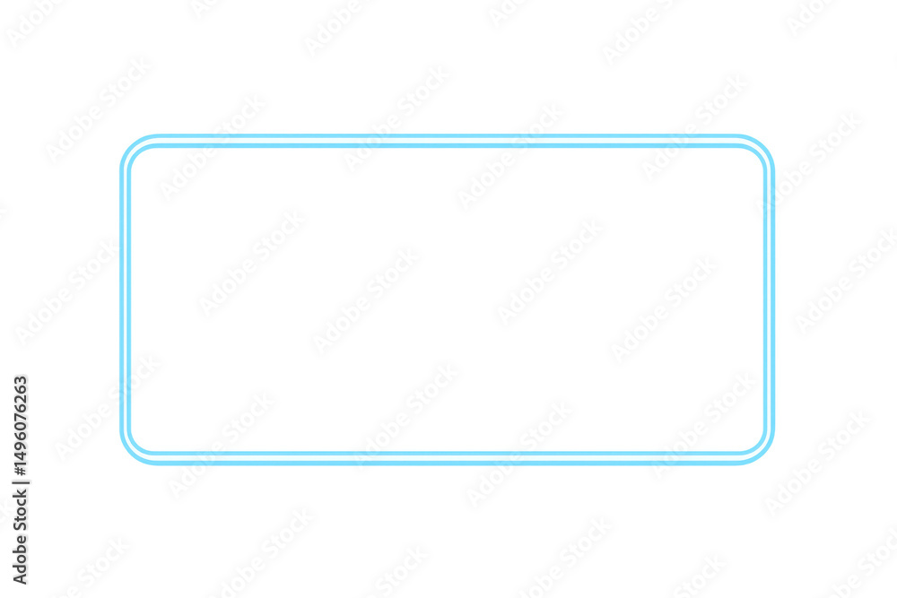 Poster light blue neon rounded rectangular frame glowing brightly against a transparent background, creatin