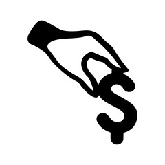 Hand holding a black dollar sign representing finance and monetary transactions