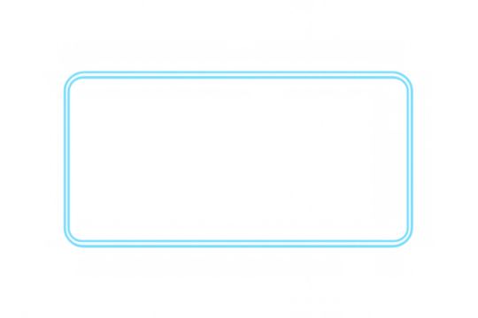 Light blue neon rounded rectangular frame glowing brightly against a transparent background, creating a stylish and modern design element