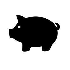 Black Piggy Bank Silhouette on White Background Representing Finance and Savings
