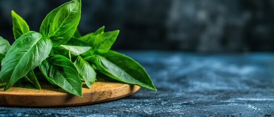 Fresh Basil on a Wooden Cutting Board