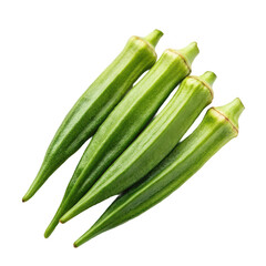 Four green okra isolated isolated on transparent background
