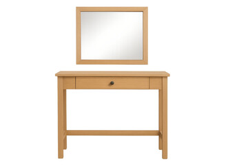 Wooden dressing table with mirror and drawer on transparent background