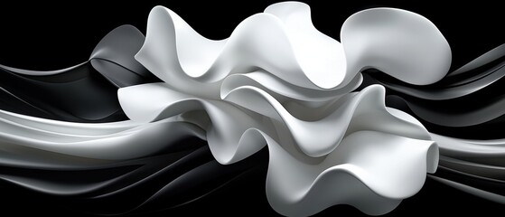 Abstract Artwork: A 3D rendering of a white, wavy, and organic shape against a black background.