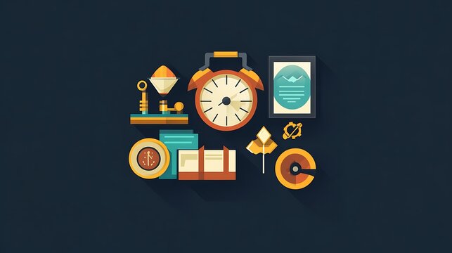 Flat Icons Time with Success, and Goals.