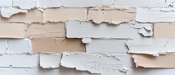 A white brick wall with a textured surface and uneven edges.
