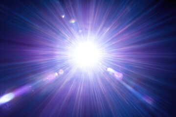 Fototapeta premium Bright white light radiates from center against deep blue and purple background, creating dynamic and energetic effect. image conveys sense of motion and intensity
