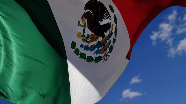 Mexican flag waving in sky
