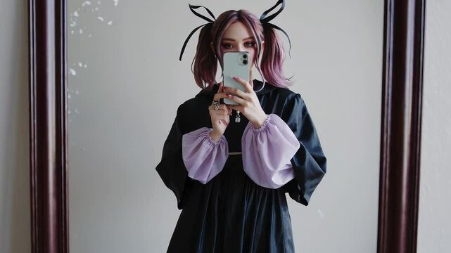 Girl with pink hair and VR goggles