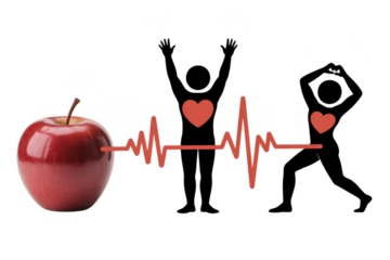 Healthy lifestyle concept red apple heartbeat figures isolated on transparent background