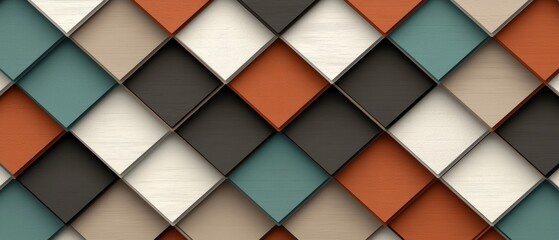 A geometric pattern of overlapping diamonds in various colors and textures.