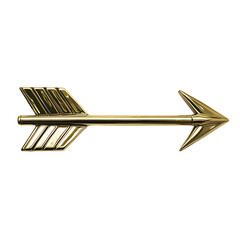 Sleek Arrow with Reflective Finish in Metallic Gold Isolated on Transparent Background