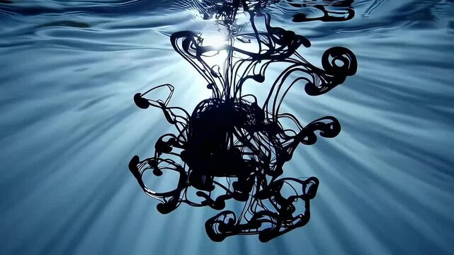 Drop of ink falling in clear water