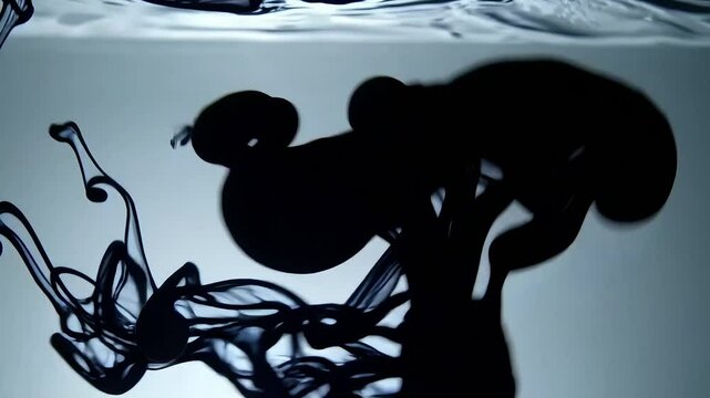 Black liquid ink shapes underwater