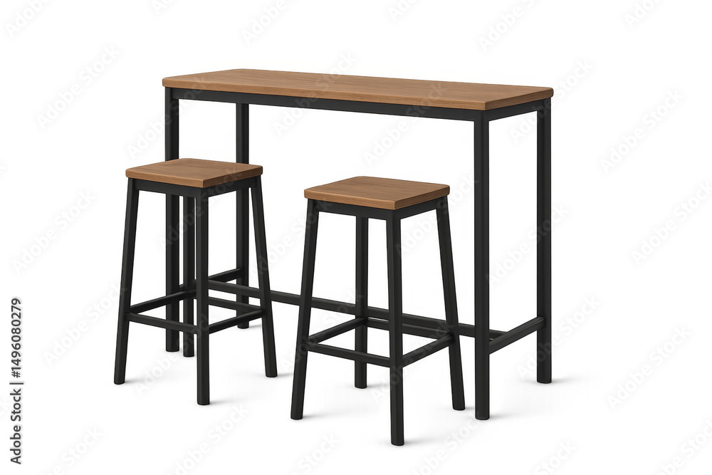 Poster modern bar table and two stools on transparent background