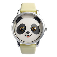 Children watch with panda cartoon face on transparent background