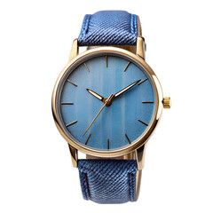 Casual denim strap unisex analog watch on transparent background