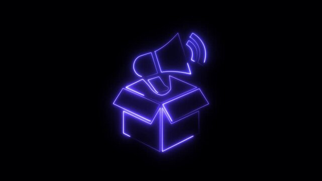 Marketing concept, the sum total of all external and internal factors that influence a business. Glowing neon line of Marketing icon isolated on background.