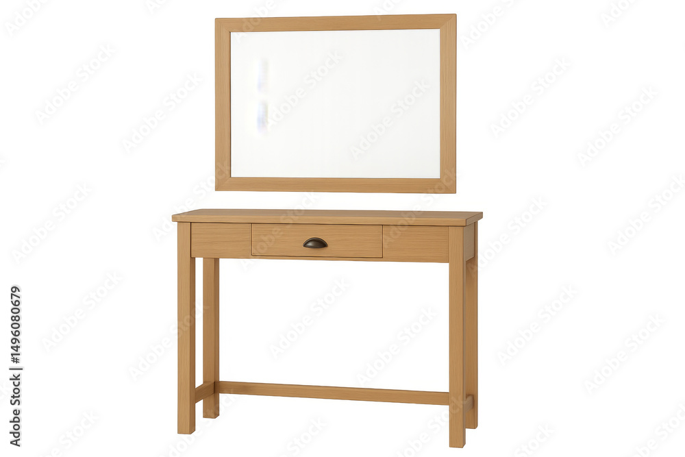 Poster wooden dressing table with mirror and drawer on transparent background