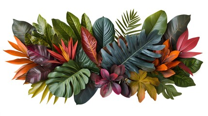 Obraz premium Vibrant tropical foliage arrangement against a plain background.