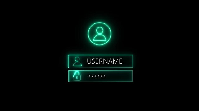 Glowing neon login icon isolated on black background. HD Video motion graphic animation