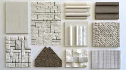Obraz premium Collection of various neutral-toned material samples for architectural design.