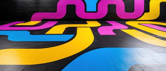 A vibrant graffiti mural on a black wall.