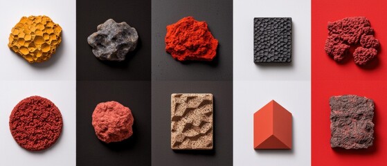 A collection of abstract artworks featuring various textures and colors.