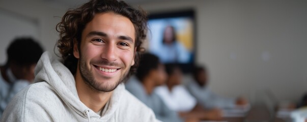 Engaged student in classroom during presentation session