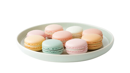 Fototapeta premium Colorful Macarons on White Plate, Sweet Dessert Concept