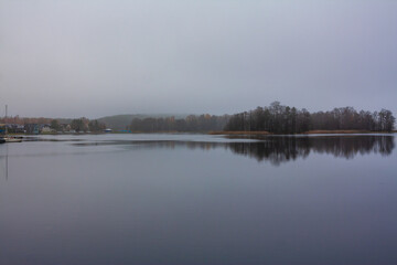 Fototapeta premium Autumn on lake Galve in Trakai, Lithuania