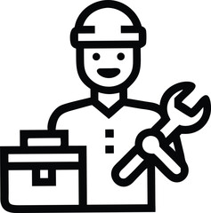 Black Line Icon Of Handyman Holding Wrench And Too (1)