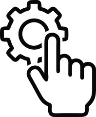 Black Line Icon Of Hand Tap Gesture On Gear  User