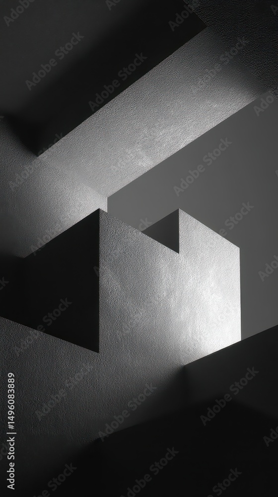 Poster abstract monochromatic geometric shapes illuminated by soft light creating a dramatic shadow play in