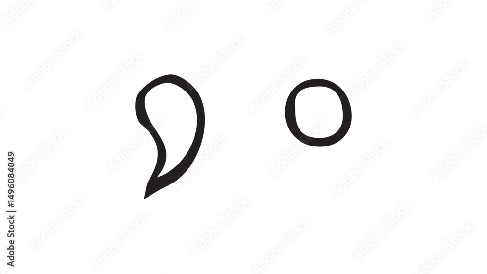 Fototapete white dot and comma signs with black outline drawn by hand in ink in doodle style, dot and comma sym