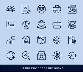 Hiring Process Line Icons. Recruitment, Job Application, Interview, Candidate Selection Vector Set