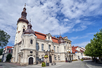 Historic Evangelical Church with a Bell Tower in the City of Pszczyna