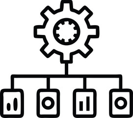 Black Line Icon Of Hierarchical Structure With Gea