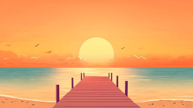 Sunset Pier with Ocean View, and Beach.