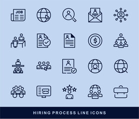 Hiring Process Line Icons. Recruitment, Job Application, Interview, Candidate Selection Vector Set