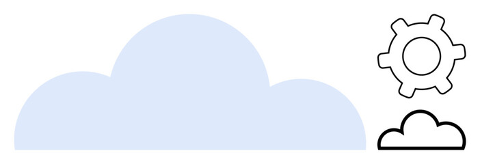 Blue cloud with black gear and small outlined cloud symbolizing cloud computing, settings, or integration. Ideal for technology, IT, software, cloud services, system management, innovation flat