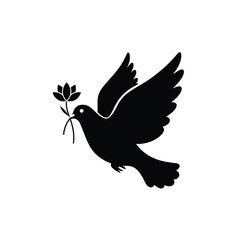 Dove of peace flying with flower branch