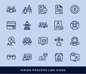 Hiring Process Line Icons. Recruitment, Job Application, Interview, Candidate Selection Vector Set